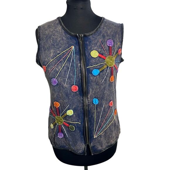 Rising International Blue Embroidered Zip Front Vest Top Size L (Measure… - Picture 1 of 6